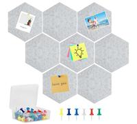 DBREAKS Pack of 8 Cork Pin Boards, Self-Adhesive Cork Board, Hexagonal Felt Pin Board, DIY Cork Board with 50 Colourful Pushpins, Cork Board for Photo Hanging, Home Decoration and Office Memorandum,