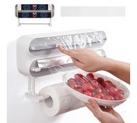 DBREAKS Wall Roll Holder Kitchen 3 Rolls Kitchen Roll Holder Magnetic Cling Film Cutter Cling Film Dispenser Aluminium Foil Dispenser Foil Paper Roll Holder with Cling Film