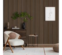 DBS Bathrooms Acoustic Slat Wall Panel, 60 x 240 cm, Wood Veneer MDF, Pet Polyester Backing 3D Sound Absorption Walnut