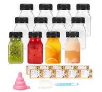 DBTW 120 ml Reusable Empty Bottle, 12Pcs Plastic Bottle with Lids, Plastic Juice Bottles, Clear Milk Bottles with Stickers Cleaning Brush Funnel, for Homemade Beverages (Black Cover, 120, ml/min)
