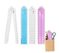 DBTW 4-Piece Folding Ruler Set, 30cm Transparent/Pink/Blue Plastic Geometric Ruler, Easy Read, Reusable, School Office Craft Projects