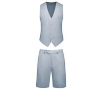 Dbutiy Mens 2-Piece Linen Summer Suit - Beach Wedding Guest Outfit with Vest and Shorts Set, Light Gray, XL