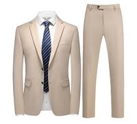 Dbutiy Men's 2 Piece Slim Fit Suit Set, Two Button Tuxedo for Wedding and Prom, Includes Blazer Jacket, Pants & Tie, Beige, 3XL