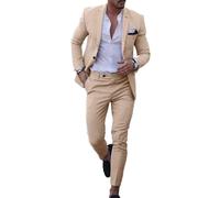 Dbutiy Men's Linen Suits 2-Piece Set - Summer Beach Wedding Groom Suit for Men Prom Tuxedo Jacket & Pants, Light Khaki, M