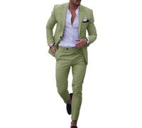 Dbutiy Men's Linen Suits 2-Piece Set - Summer Beach Wedding Groom Suit for Men Prom Tuxedo Jacket & Pants, Green, L