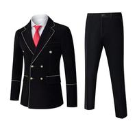 Dbutiy Mens Velvet Suit Slim Fit 2 Piece Set - Double Breasted Formal Tuxedo for Wedding, Prom, Party Includes Jacket & Pants, Black, S