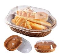 Dbvnnsy 15.8x11.8x5.5'' Oval Bread Basket with Dustproof Clear Lid Wicker Style Food Storage Basket for Displaying Bread Fruits Vegetables in Kitchen Restaurant Party