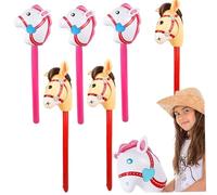 Dbvnnsy 6PCS Inflatable Hobby Horse Stick 40 Inch Blow Up PVC Riding Horse Head Balloon, Colorful Stick Toy for Kids Cowboy Cowgirl Party, Carnival or Holiday Decor, Random Color