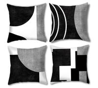 Dbvnnsy Black and White Cushion Covers 4PCS 45x45cm/18x18 Inch Geometric Decorative Throw Pillow Covers with Zipper for Sofa, Living Room, Bedroom, Office, Car