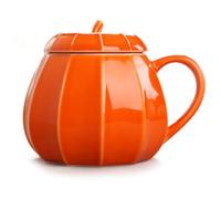 Dbvnnsy Ceramic Pumpkin Mug with Lid, Fun Halloween & Fall Coffee Cup, Novelty Coffee Mug for Women & Men, Thanksgiving & Christmas Seasonal, Orange