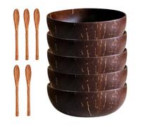 Dbvnnsy Coconut Bowl Set 5Pcs, 5.1" Handcrafted Polished 5 & Acai Bowls with 5 Wooden Spoons, Eco-Friendly Natural Coconut Bowls for Vegan Kitchen & Organic Salad