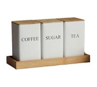 Dbvnnsy Tea Coffee Sugar Canister Set with Tray 3Pcs Metal Jars with Bamboo Lid, Multi-Purpose Storage Containers for Kitchen Countertop, Tea Coffee Sugar Organizer, White