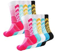 DBXIIART 5 Pairs Cushion Crew Socks Elite Athletic Socks for Men Women for Basketball, Running, Sports, Walking, Working, Cycling, Hiking, Football(C-MultiColour)