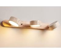 DBXMJWCMDT Natural Stone Vanity Light Fixture, Farmhouse Wood Wall Sconce with Yellow Travertine Shades, 180° Rotatable Linear Bathroom Light Over Mirror Type A 3 heads