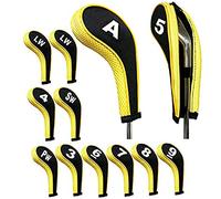DBYAN 12pcs/Set Number Print Golf Hybrid Club Iron Head Covers with Zipper Long Neck Wedge Headcovers Set for All Irons Titleist, Callaway, Ping, Taylormade, Cobra, Nike,Black/Yellow
