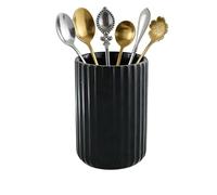 DBZQSCW Fluted Vertical Stripe Stoneware Utensil Holder - Organizer for Coffee Spoons, Tea Stirrers, Straws & Stir Sticks | Perfect Spoon Rest for Coffee Bar & Tea Station (Matte Black)