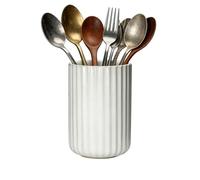 DBZQSCW Fluted Vertical Stripe Stoneware Utensil Holder - Organizer for Coffee Spoons, Tea Stirrers, Straws & Stir Sticks | Perfect Spoon Rest for Coffee Bar & Tea Station (Pure White)