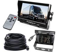 DC 12-24V Vehicle Backup Camera Monitor System, Waterproof 18LEDs Night Vision Reversing Reverse Rear View Camera with 15M 4 Pin Aviation Cable +7" TFT LCD Car Monitor for Large Truck Bus RV Trailer