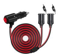 DC 12V/24V 1 to 2 Car Cigarette Lighter Splitter Power Charger Adapter, 13FT 2-Way Cigarette Lighter Extension Cord 16AGW ON/OFF Switch，1 Male Plug to 2 Female Socket Port Extension Cable 2*15A Fuse