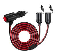 DC 12V/24V 1 to 2 Car Cigarette Lighter Splitter Power Charger Adapter, 3.3FT 2-Way Cigarette Lighter Extension Cord 16AGW ON/OFF Switch，1 Male Plug to 2 Female Socket Port Extension Cable 2*15A Fuse