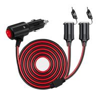 DC 12V/24V 1 to 2 Car Cigarette Lighter Splitter Power Charger Adapter, 6.6FT 2-Way Cigarette Lighter Extension Cord 16AGW ON/OFF Switch，1 Male Plug to 2 Female Socket Port Extension Cable 2*15A Fuse