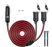 DC 12V/24V 1 to 2 Car Cigarette Lighter Splitter Power Charger Adapter, 6.6FT/79inch 240W 2-Way Cigarette Lighter Extension Cord 16AGW，1 Male Plug to 2 Female Socket Port Extension Cable (2*20A Fuse)