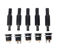 Dc 12v Power Connector Kit 5 Pairs Male Female Socket Panel Mount 2.1mm X 5.5mm Jack With Nut For Cctv Led Strip Laptop Security Camera Black