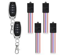 DC 5V 12V 24V 4 Way Remote Control Switch Universal 433Mhz RF 10A Wireless Relay Receiver Module with 4 Transmitters Remote Controller 328FT Long Range for Lights, Garage Door, Motor, DIY