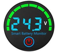 DC 7-55V Digital Voltmeter for Battery Power Indicator with Voltage Display, Backlight Timer, Low Voltage Alarm, Compatible with Lithium and Acid Batteries, 15mm Diameter
