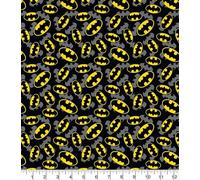 DC Batman Fabric Sold by 1 Metre Pre-Cut (100% Cotton, Genuine Licensed Fabric, 9 Different Designs) (Batman Fabric - Logo Overlay)