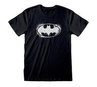 DC Batman Official BW Distressed Logo Unisex Black T-Shirt (Large)