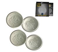 DC Batman Set of 4 Embossed Metal Coasters - Officially Licensed, Non-Slip Cork Base, Display Box Included (89mm Diameter)