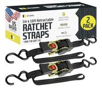 DC Cargo Auto Retractable Ratchets Straps Heavy Duty (w Soft tie)- 2 Pack 1" x 10' - SELF-CONTAINED Cargo Strap Tiedowns for Motorcycles, ATVs, Bikes, Boats: Tight & Secure Pickup Trailer Tie Down