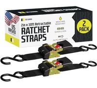 DC Cargo - Auto Retracting Ratchet Straps (2 Pack 2 inch x 10') - Heavy Duty Tie Down Retractable Ratchet Straps - Easy Self Contained Black Ratchet Strap Tie Downs for Trailers, Vehicles