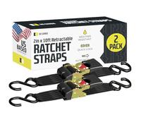 DC Cargo - Auto Retracting Ratchet Straps (2 Pack 2 inch x 10') - Heavy Duty Tie Down Retractable Ratchet Straps - Easy Self Contained Black Ratchet Strap Tie Downs for Trailers, Vehicles