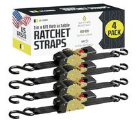 DC Cargo - Auto Retracting Ratchet Straps (4 Pack 1 inch x 6') - Heavy Duty Tie Down Retractable Ratchet Straps - Easy Self Contained Black Ratchet Strap Tie Downs for Trailers, Vehicles, Boat