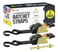 DC Cargo Bolt-on Auto Retractable Ratchet Straps - (2 Pack) 1 Inch x 9 Ft - 600 lbs Break Strength - Retractable Ratchet Tie Down Straps for Boats, Jet Skis, Motorcycles, ATVs