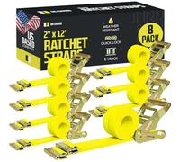 DC Cargo Mall 8 E-Track Ratcheting Straps Cargo Tie-Downs, 2 x 12 Heavy Duty Yellow Polyester Tie-Down Straps, Strong Ratchet, E-Track Spring Fittings, Tie Down Motorcycle, Trailer Load, by (4)