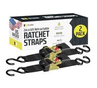 DC Cargo - Retractable Ratchet Strap, 2 Pack (2 inch x 6 feet) - Heavy Duty Tie Down Auto Retractable Ratchet Straps - Easy Self Contained Black Ratchet Strap Tie Downs for Trailers, Vehicles, Boat