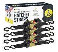 DC Cargo - Retractable Ratchet Strap, 4 Pack (2 inch x 6 feet) - Heavy Duty Tie Down Auto Retractable Ratchet Straps - Easy Self Contained Black Ratchet Strap Tie Downs for Trailers, Vehicles, Boat