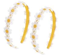 DC,CLISENCE 2pcs Daisy Headband, Fabric Wrapped Floral Hair Band with White Daisies, Cute Daisy Flower Headband Hair Accessories for Women Daily Styling Party Festivals - Yellow