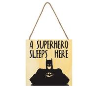 DC comics Batman A Superhero Sleeps Here Wooden Block Yellow/black (20Cm X 20Cm)