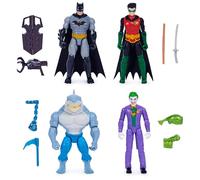 DC Comics, Batman and Robin vs. The Joker and King Shark, 4-inch Action Figures, Kids Toys for Boys and Girls Ages 3 and Up