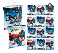 DC Comics Batman and Superman Party Favor Bag Set - 12 Pack of Justice League Goodie Bags for Kids Bulk Reusable Mini Totes | Superman and Batman Birthday Supplies for Boys, Kids