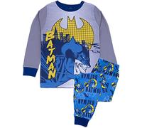 DC Comics Batman Boys Pyjama Set | Kids Blue & Grey Loungewear T-Shirt & Pants PJ Bundle | Superhero Long-Sleeve Tee Long Leg Bottoms Clothing Pajama | Cosy Nightwear Merchandise Gift for Children