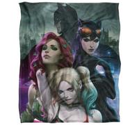 DC comics Batman Catwoman Poison Ivy Harley Quinn Trio Blanket Multicoloured (152Cm X 127Cm)