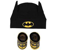DC Comics Batman Infant Boys Baby Beanie Hat and Baby Booties Socks Gift Set 0-12 Months (Black/Grey/Yellow, 0-12 Months)