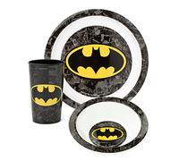 DC Comics Batman Kids Dinnerware Set | Black 3 Piece Tableware for Boys & Girls | PP Dinner Plate, Bowl and Tumbler Cup | Comic Strip Superhero Logo Novelty Set | Movie Merchandise Gift for Children
