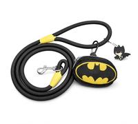 DC Comics Batman Rope Dog Leash with Waste Bag Dispenser | Bat Signal Oval Shape Holder Stylish Convenient For Walks