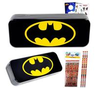 DC Comics Batman Stationery Set - Superhero Bundle Tin Pencil Case, 12 Pencils, Stickers, More | Dark Knight Writing Utensils Holder (Styles May Vary)